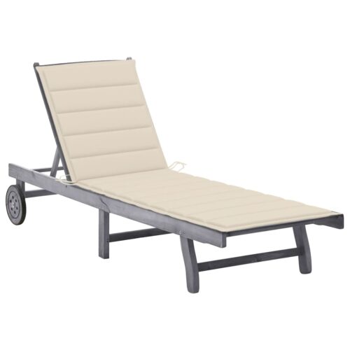 Garden Outdoor Lounger Patio Sun Pool Chair Wheels Cushions Solid Acacia Wood