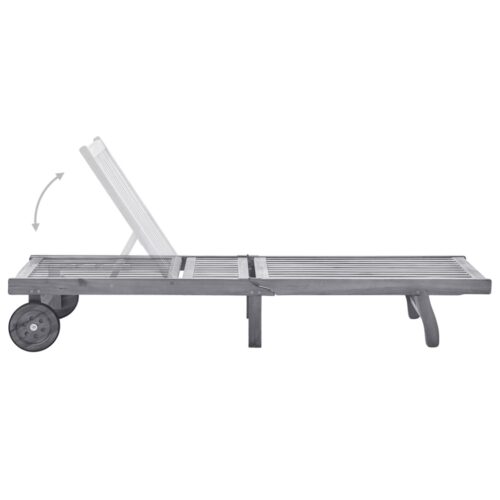 Garden Sun Lounger with Cushion Grey Solid Acacia Wood - Image 3