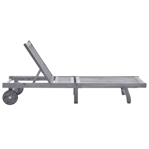 Garden Sun Lounger with Cushion Grey Solid Acacia Wood - Image 2