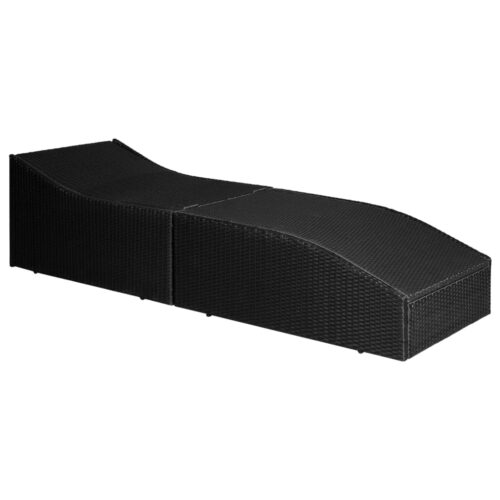 Sun Lounger with Cushion Poly Rattan Black - Image 2