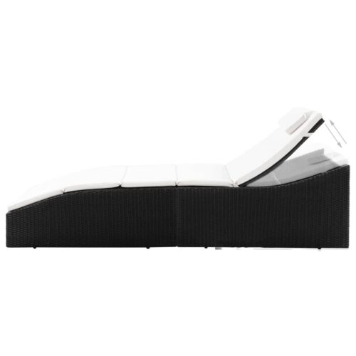 Sun Lounger with Cushion Poly Rattan Black - Image 3