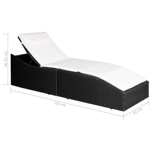 Sun Lounger with Cushion Poly Rattan Black - Image 7