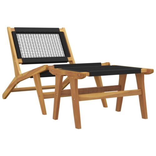Garden Chair with Footrest Solid Wood Teak Polyester