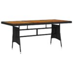 Garden Table Black 160x70x72cm Poly Rattan Solid Acacia Wood