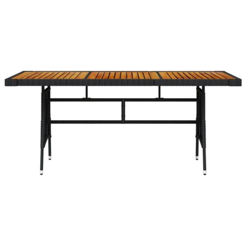Garden Table Black 160x70x72cm Poly Rattan Solid Acacia Wood - Image 2