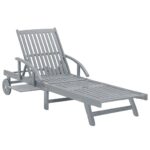 Outdoor Sun Lounger Garden Patio Pool Beach Lounge Recliner Chair Wood Grey