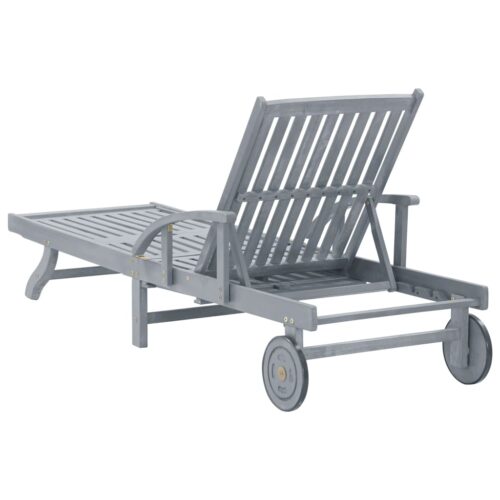 Outdoor Sun Lounger Garden Patio Pool Beach Lounge Recliner Chair Wood Grey - Image 4