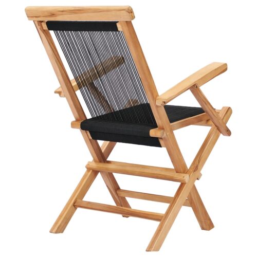 Folding Garden Chairs 2pcs Solid Teak Wood Rope - Image 5