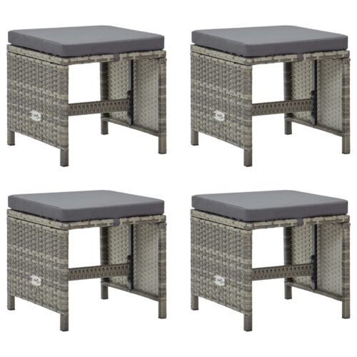 Garden Stools 4pcs with Cushions Poly Rattan Grey