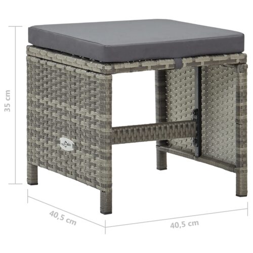 Garden Stools 4pcs with Cushions Poly Rattan Grey - Image 6