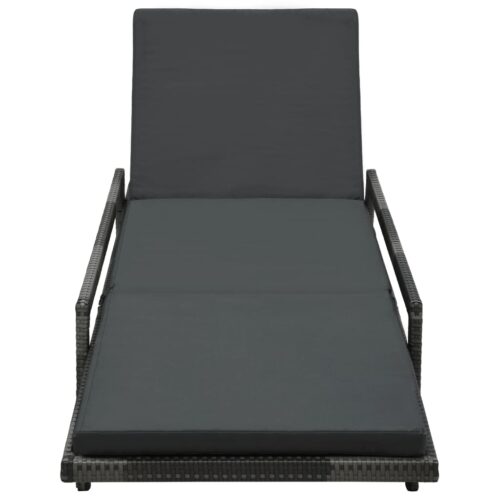 Sun Lounger with Cushion Poly Rattan Grey - Image 2