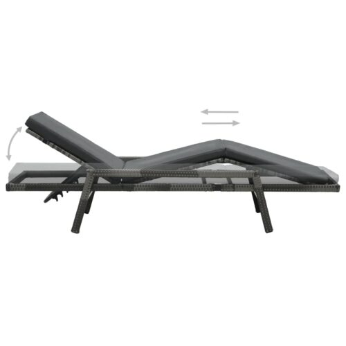 Sun Lounger with Cushion Poly Rattan Grey - Image 3