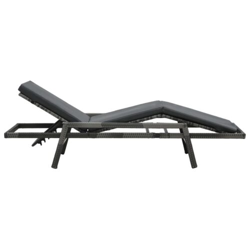 Sun Lounger with Cushion Poly Rattan Grey - Image 4