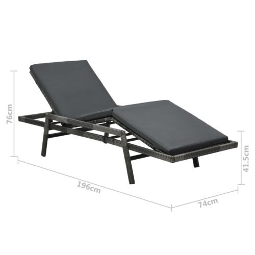 Sun Lounger with Cushion Poly Rattan Grey - Image 8