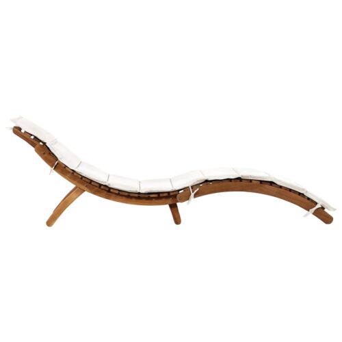 Sun Lounger with Cushion Solid Acacia Wood Cream - Image 2