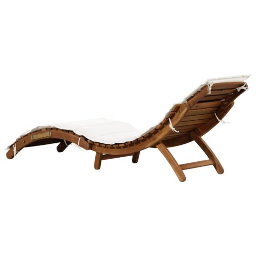 Sun Lounger with Cushion Solid Acacia Wood Cream - Image 3