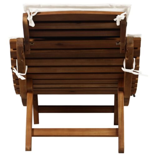 Sun Lounger with Cushion Solid Acacia Wood Cream - Image 4