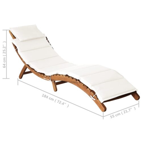 Sun Lounger with Cushion Solid Acacia Wood Cream - Image 10