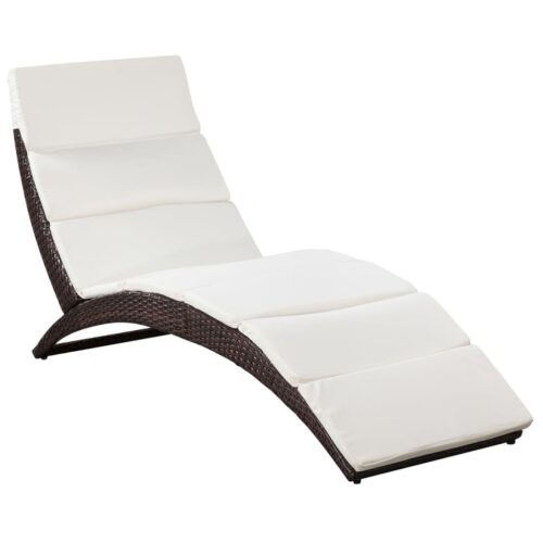 Outdoor Folding Sun Lounger Patio Garden Beach Pool Chair Wicker Rattan Brown