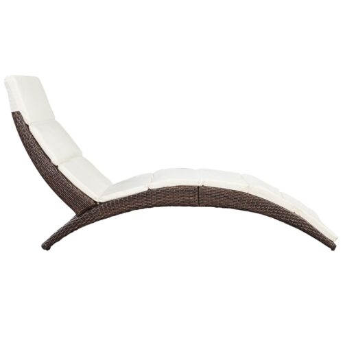 Outdoor Folding Sun Lounger Patio Garden Beach Pool Chair Wicker Rattan Brown - Image 4