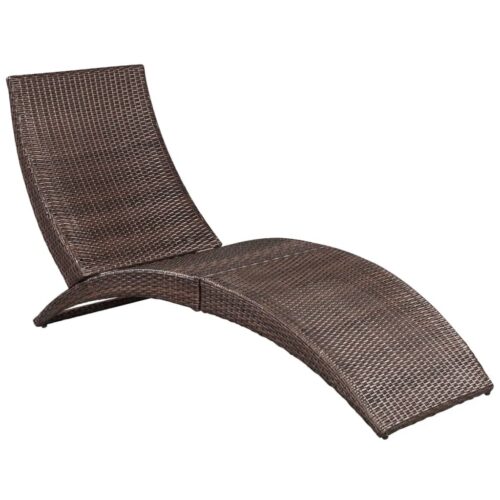 Outdoor Folding Sun Lounger Patio Garden Beach Pool Chair Wicker Rattan Brown - Image 5