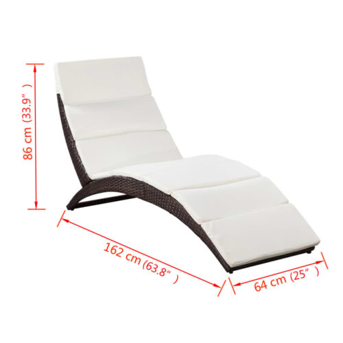 Outdoor Folding Sun Lounger Patio Garden Beach Pool Chair Wicker Rattan Brown - Image 7