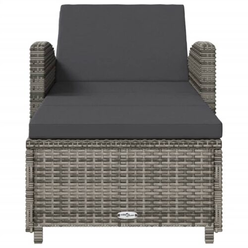Outdoor Sun Lounger Wicker Rattan Garden Patio Pool Lounge Recliner Chair Dark Grey - Image 2