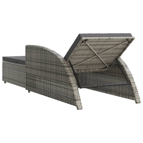 Outdoor Sun Lounger Wicker Rattan Garden Patio Pool Lounge Recliner Chair Dark Grey - Image 3