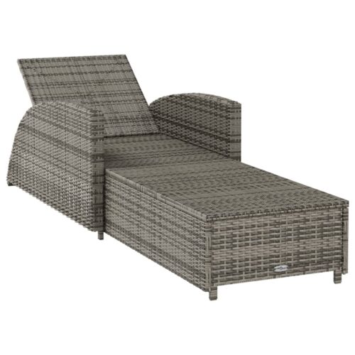 Outdoor Sun Lounger Wicker Rattan Garden Patio Pool Lounge Recliner Chair Dark Grey - Image 5