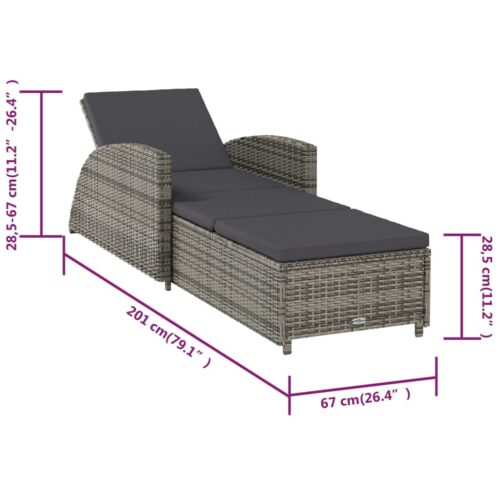 Outdoor Sun Lounger Wicker Rattan Garden Patio Pool Lounge Recliner Chair Dark Grey - Image 8