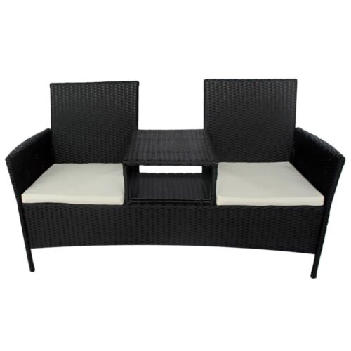 2-Seater Garden Sofa with Tea Table Poly Rattan Black - Image 2
