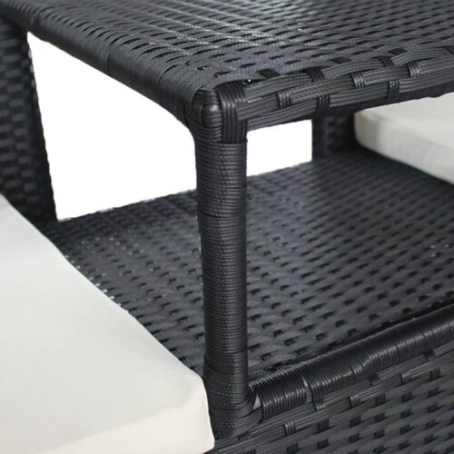 2-Seater Garden Sofa with Tea Table Poly Rattan Black - Image 3