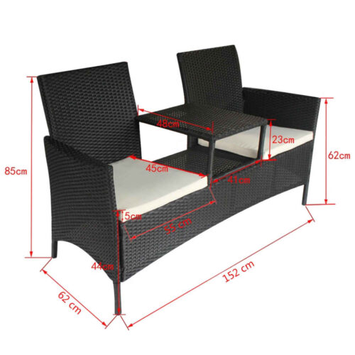 2-Seater Garden Sofa with Tea Table Poly Rattan Black - Image 5