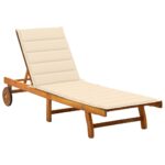 Garden Outdoor Lounger Patio Sun Pool Chair Wheels Cushions Solid Acacia Wood