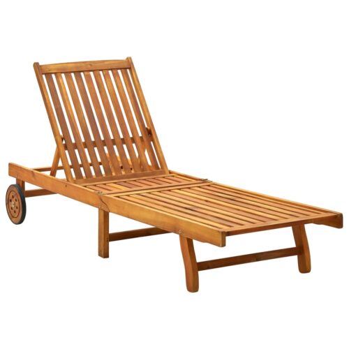 Garden Sun Lounger with Cushion Solid Acacia Wood - Image 2