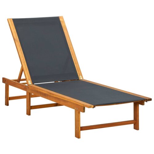 Sun Lounger with Table Solid Acacia Wood Textilene - Image 2