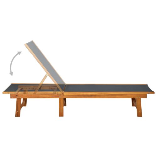Sun Lounger with Table Solid Acacia Wood Textilene - Image 5