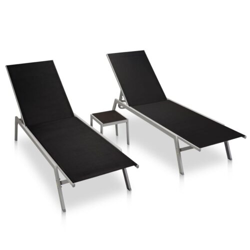 Sun Loungers 2pcs with Table Steel Textilene Black