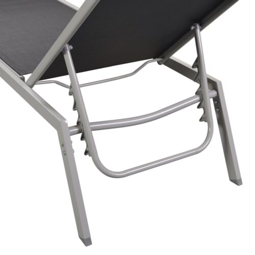 Sun Loungers 2pcs with Table Steel Textilene Black - Image 4