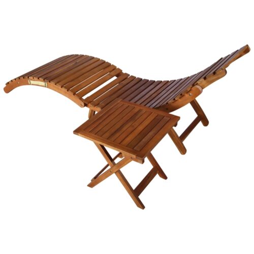 Garden Outdoor Lounger Set Table Sun Pool Patio Chairs Cushion Solid Acacia Wood - Image 2