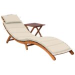 Garden Sun Lounger with Table Cushion Solid Wood Acacia