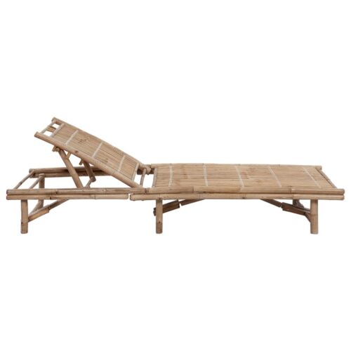 Garden Sun Lounger with Cushion Bamboo - Image 3
