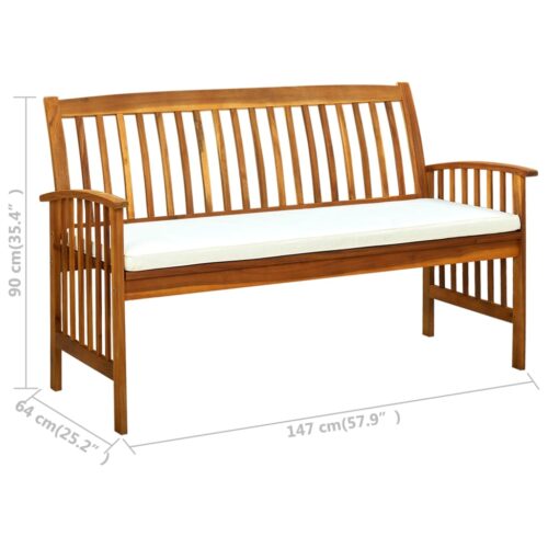 Garden Bench with Cushion 147cm Solid Acacia Wood - Image 8