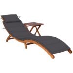 Garden Sun Lounger with Table Cushion Solid Wood Acacia