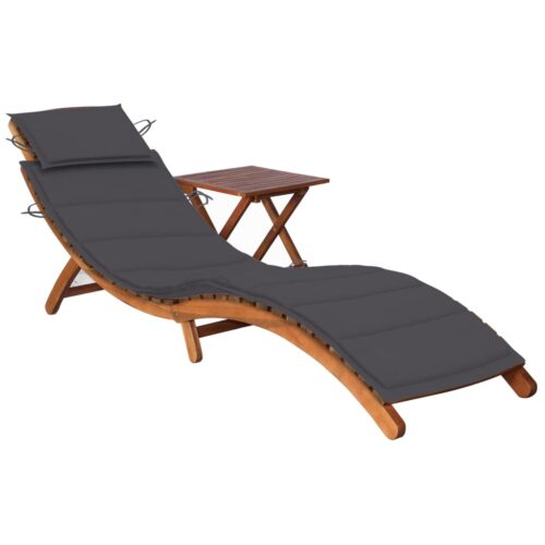 Garden Sun Lounger with Table Cushion Solid Wood Acacia