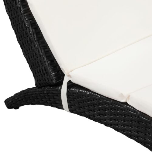 Folding Sun Lounger with Cushion Poly Rattan Black - Image 3