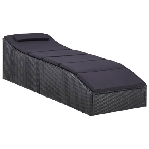 Sunbed with Cushion Poly Rattan Black - Image 2