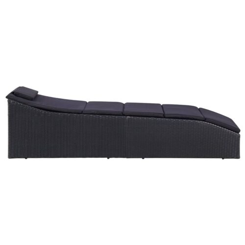 Sunbed with Cushion Poly Rattan Black - Image 5