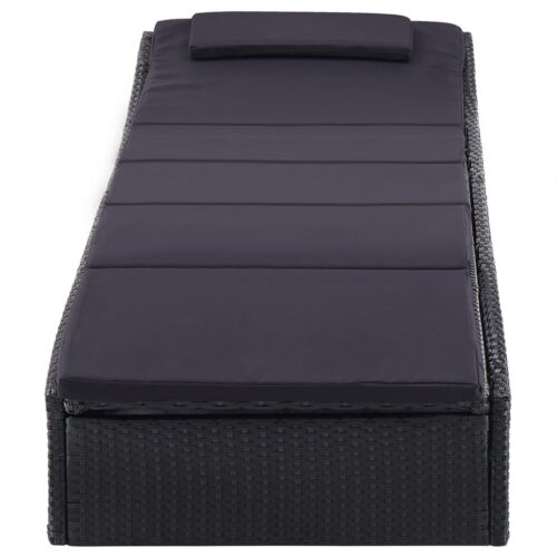 Sunbed with Cushion Poly Rattan Black - Image 6