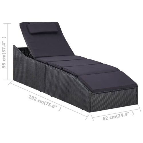 Sunbed with Cushion Poly Rattan Black - Image 9